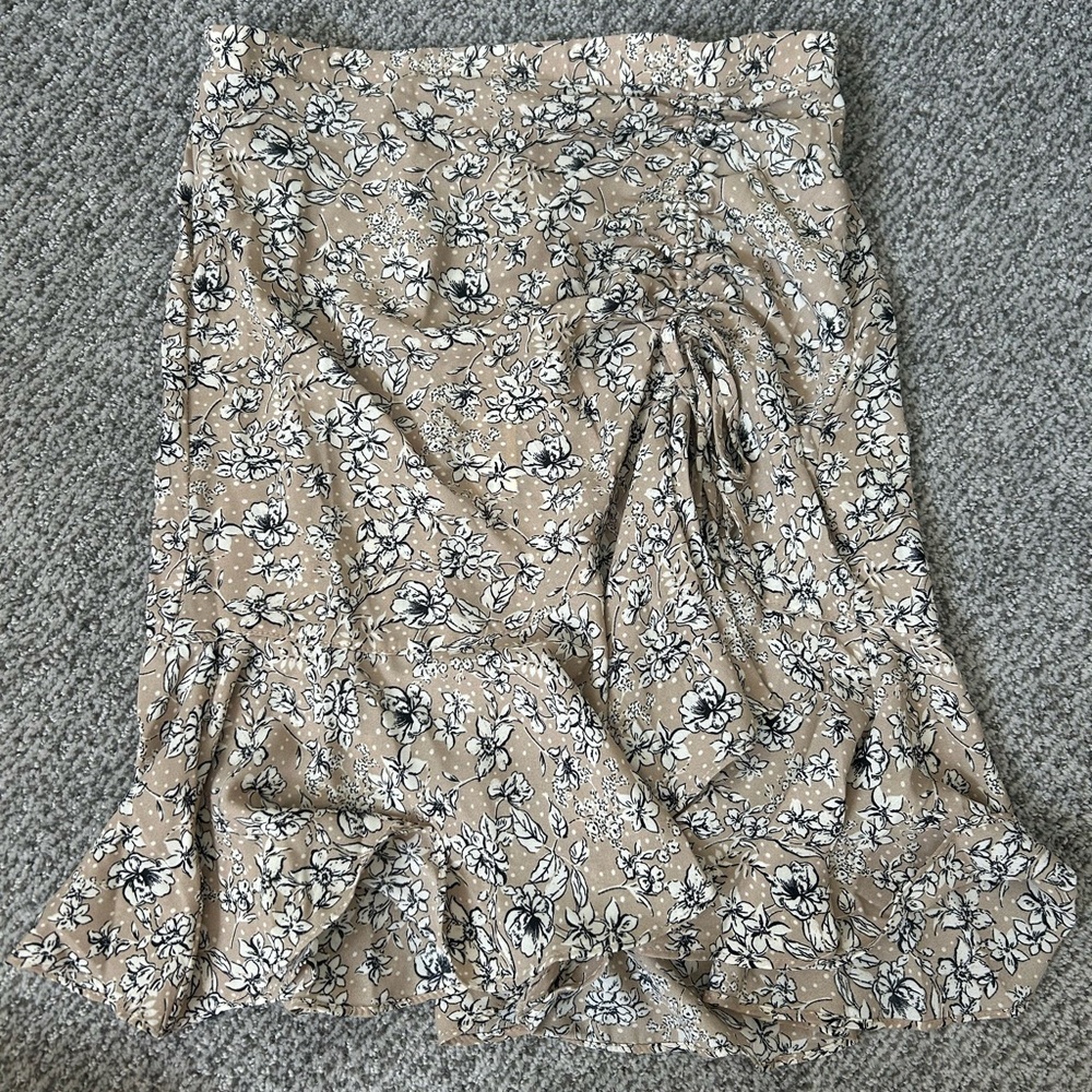 Max Studio Tan Wrap Midi Skirt with Ruffles